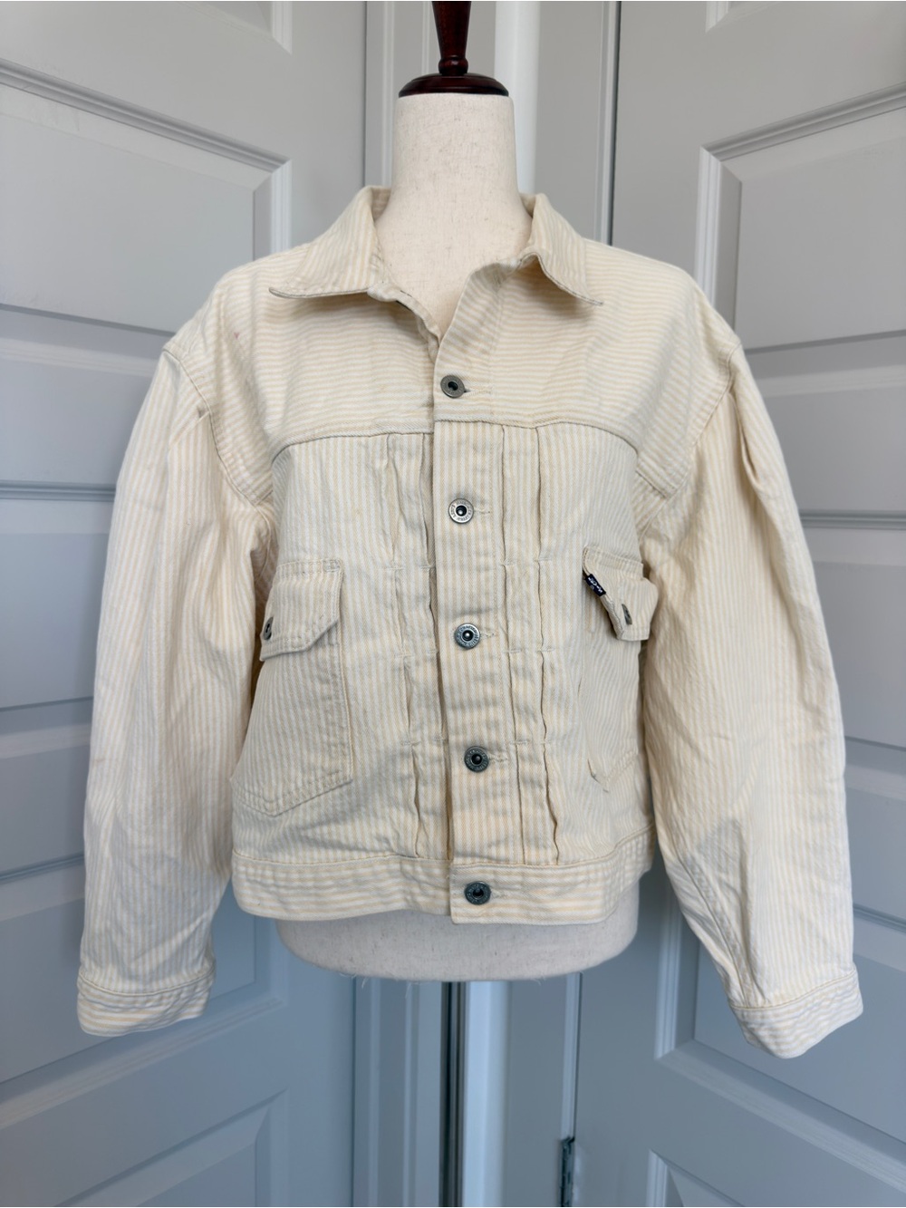 Levi’s Women’s Yellow Stripped Button-Up Denim Jacket